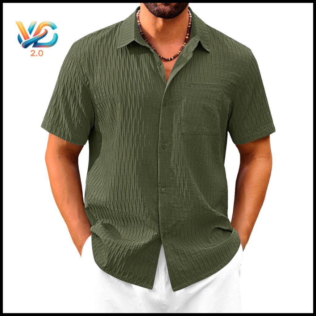 Men's Short Sleeve Button Down Shirt Textured Fabric Casual Beach Vacation